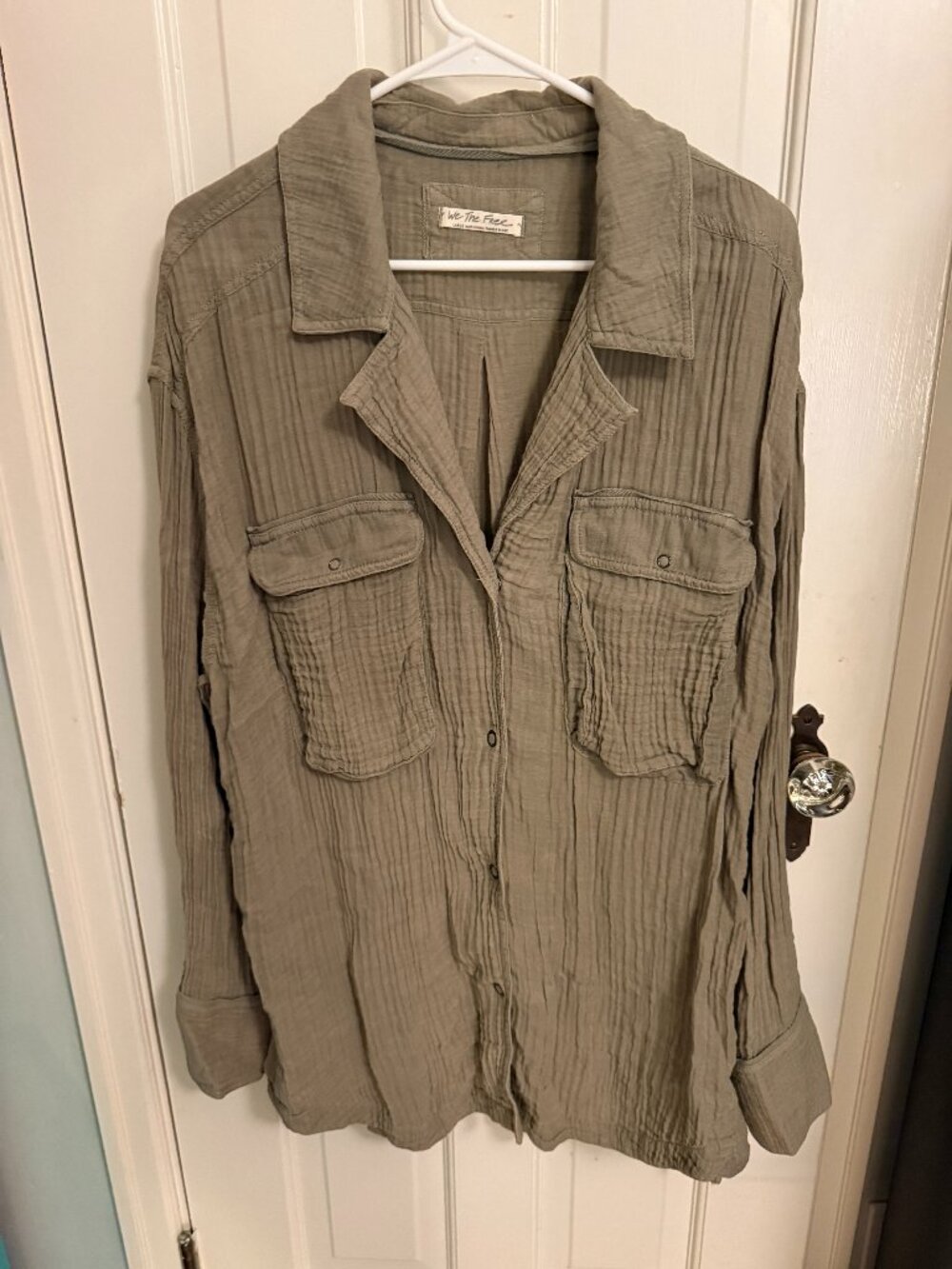 We The Free by Free People Olive Green Gauze Button-Down Shirt – Women’s Large